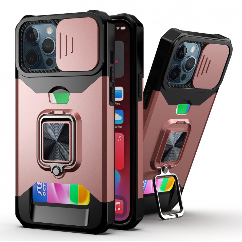 Apple Phone Case with Ring Holder, Sliding Window, and Military-grade Anti-drop Protection